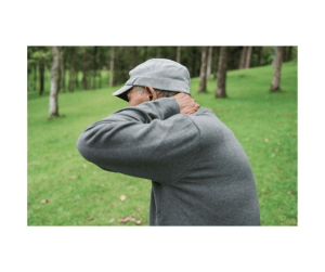Man experiencing neck pain outdoors