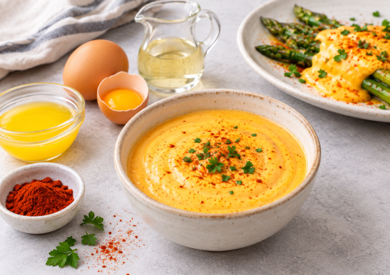Paprika Hollandaise with Asparagus and Herbs